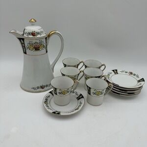 NORITAKE MORIMURA Floral CHOCOLATE Pot Set Includes 6 Cups, 6 Saucers & Tea Pot